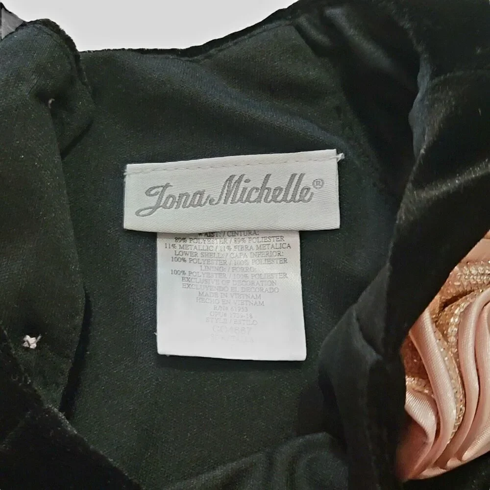Jona Michelle Girl's Size 6 Dress Party Black Velour Bodice‎ Peach Satin